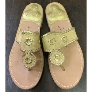 JACK ROGERS  7 Jacks Leather Gold Raffia Thong Sandal Flip Flop WORN ONCE